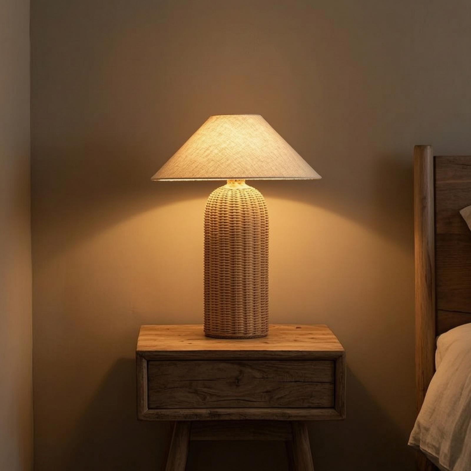 Bedside Lamp Rattan Base Fabri - Desk Setup Lamp review and price