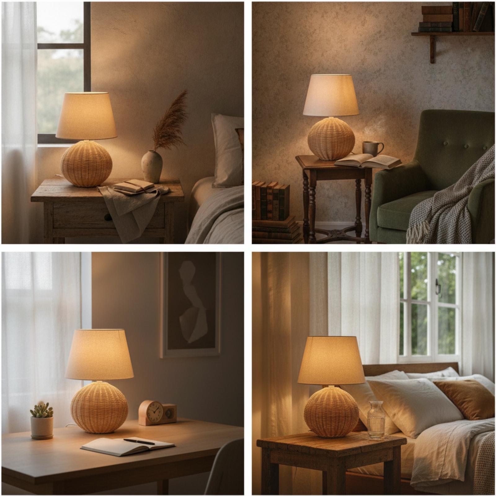 Bedside Lamp Rattan Base Fabri - Desk Setup Lamp review and price